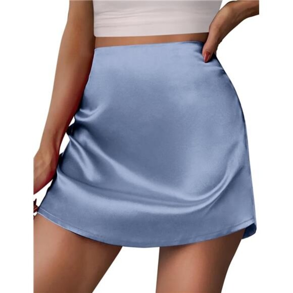 Womens Mini Skirts High Waisted Skirts Stain Light Blue - Picture 1 of 6